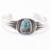 Vintage Navajo Ingot Silver Cuff with Single Natural Turquoise Setting and Unique Silver Work