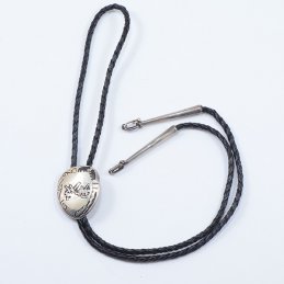 Vidal Aragon Sterling Silver Overlay Bolo Tie on Braided Leather with Unique Tapered Tips
