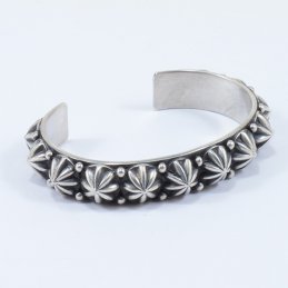 Bonecutter Oxidized Sterling Silver Cuff with Array of Large Traditional Button, Smaller Size