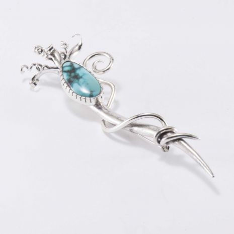 Carol Krena Flower Pin in Sterling Silver with Turquoise Mountain Turquoise