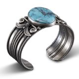 Steve Arviso Sterling Silver Cuff with Apache Blue Turquoise
