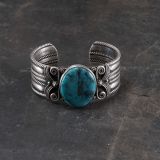 Steve Arviso Sterling Silver Cuff with Apache Blue Turquoise