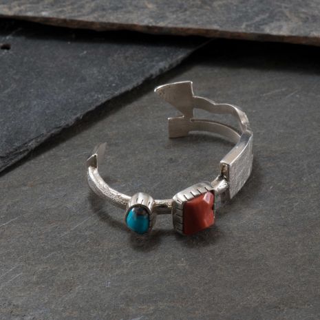 Carol Krena Silver Cuff with Coral and Turquoise