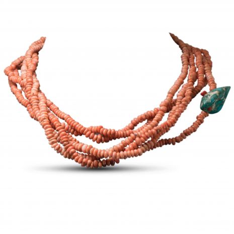 Carol Krena Coral Necklace with Turquoise Inlay Clasp