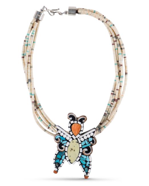 Mary Louise Tafoya Multristand Heishi Necklace with Removable Butterfly Pendant