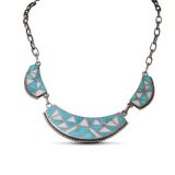 Vintage Turquoise and White Shell Inlay Necklace