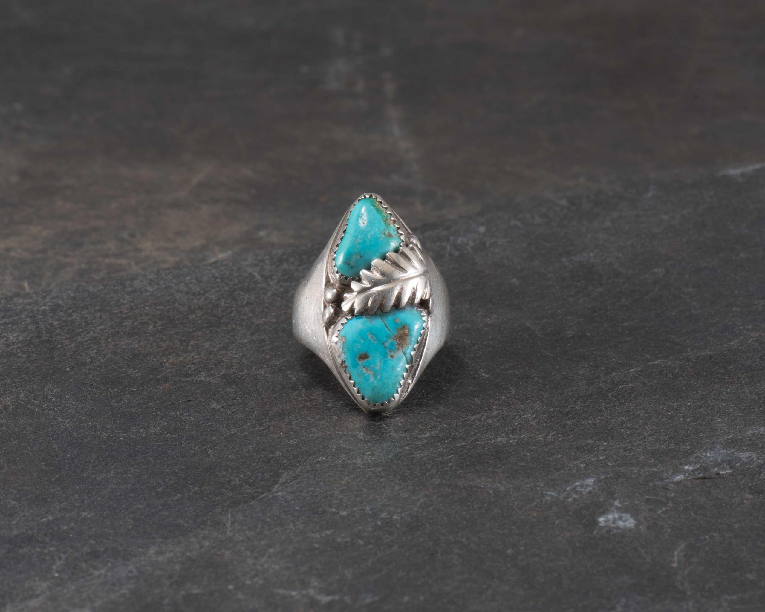 Vintage Turquoise Ring with Leaf Accent