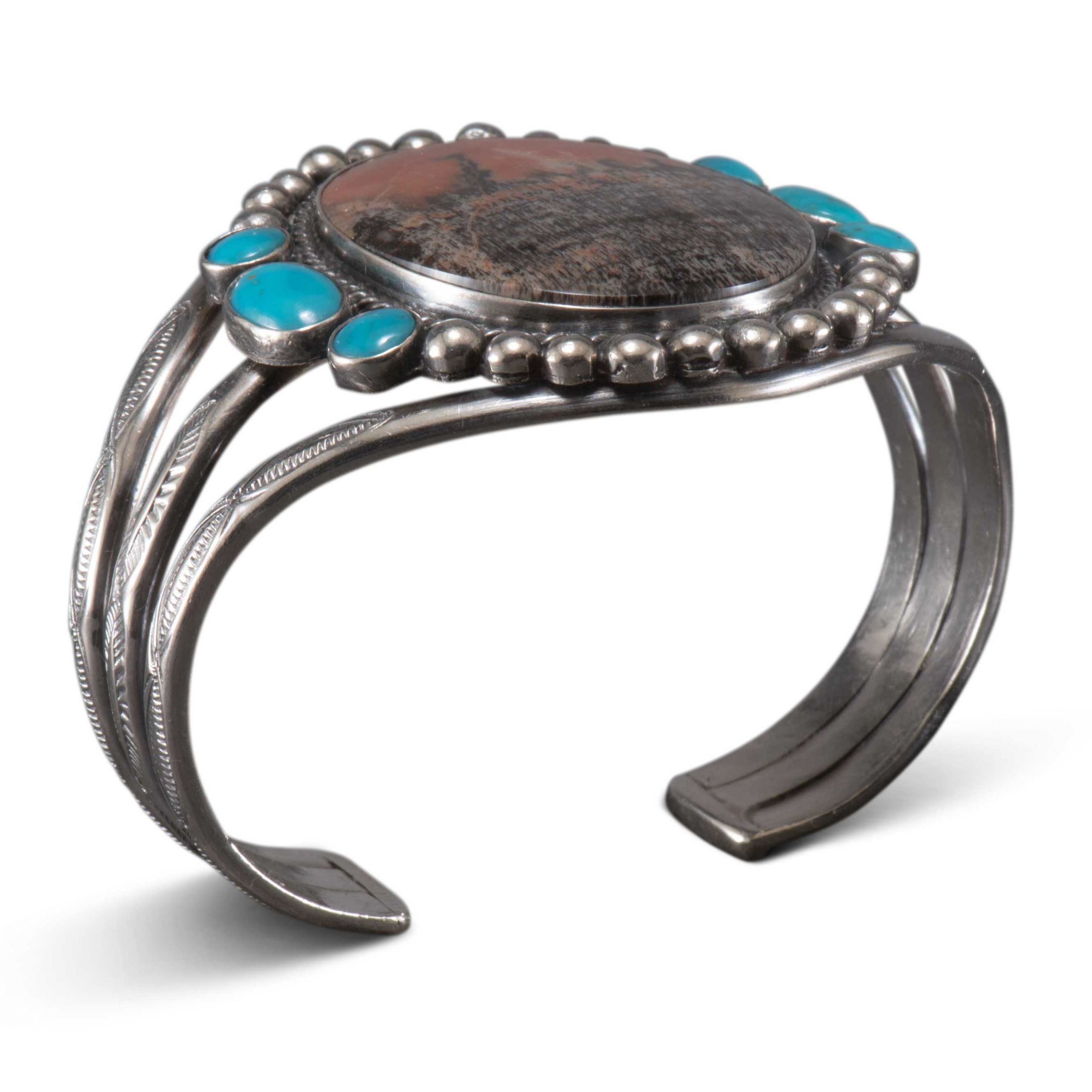 Vintage Navajo Petrified Wood and Turquoise Cuff