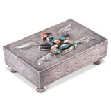 Navajo Silver Box with Zuni Knifewing Man