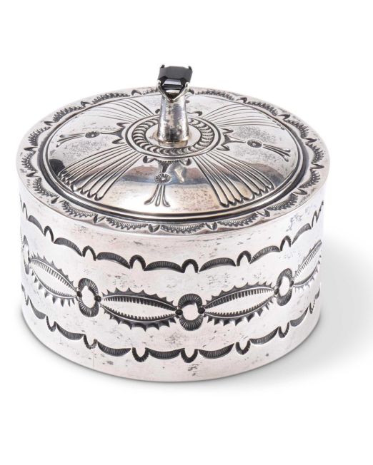 Navajo Silver Box with Zuni Blue Gem Turquoise Inlay - Four
