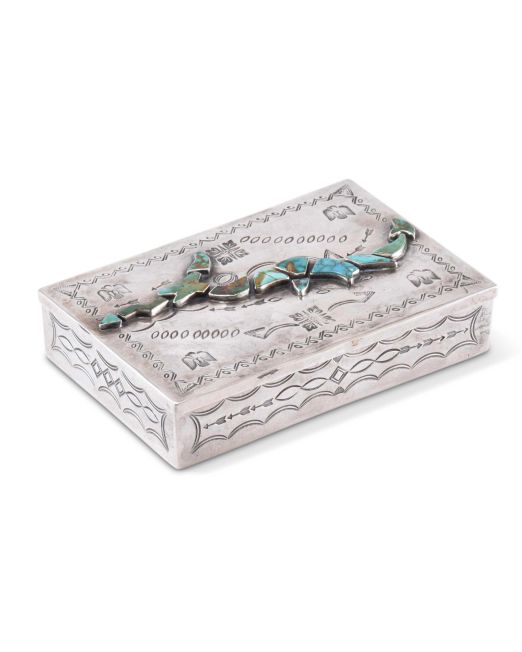 Navajo Silver Box with Inlaid Avanyu