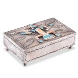 Navajo Silver Box with Zuni Knifewing Man