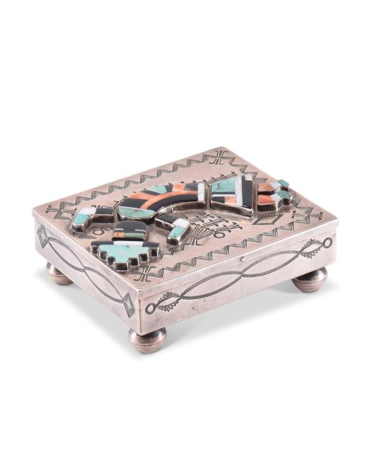Navajo Silver Box with Zuni Rainbow Man