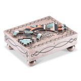 Navajo Silver Box with Zuni Rainbow Man
