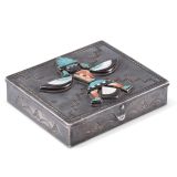 David Tsikewa Silver Box with Inlaid Knifewing Man