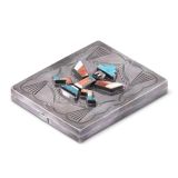 Navajo Silver Cigarette Case with Zuni Knifewing Man
