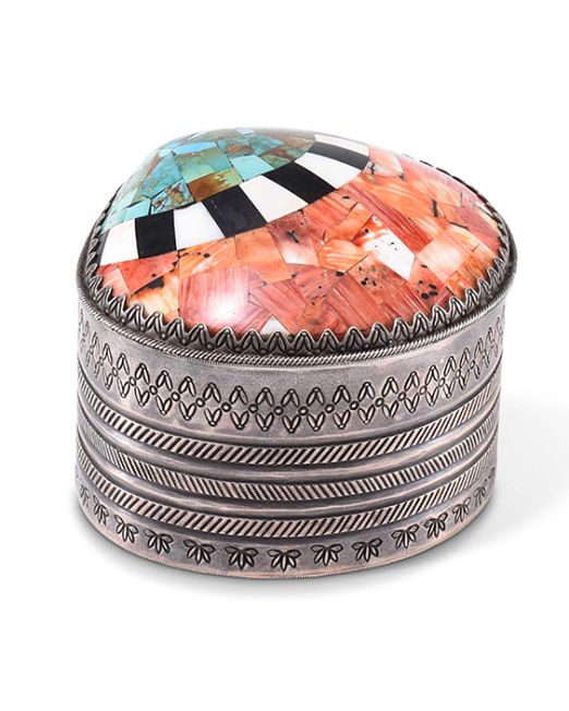 Navajo Silver Cylinder with Inlaid Shell Lid