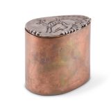 Hopi Copper Cylinder with Silver Overlay Deer on Lid