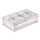 Navajo Silver Box with #8 Turquoise and Moth Stamp Detail