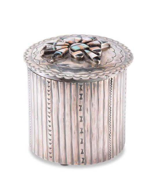 John Leekity Silver Cylinder with Inlaid Katsina Face