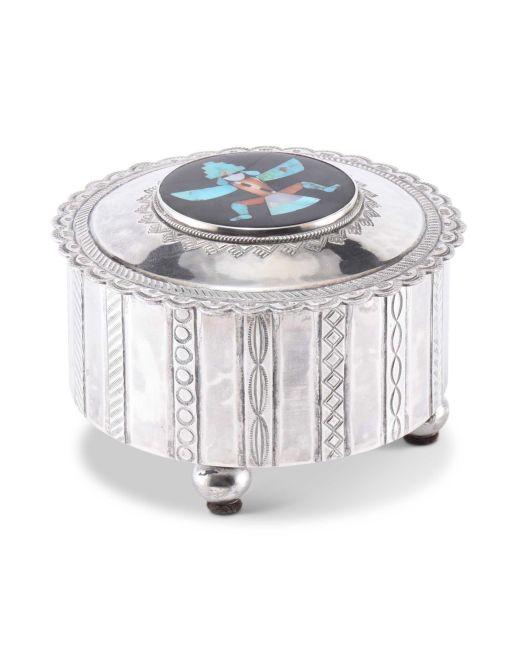 John Leekity Silver Cylinder with Mosaic Knifewing Man