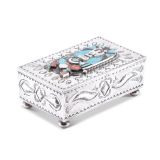 John Hoskie and Eddie Beyuka Silver Box with Inlaid Shalako