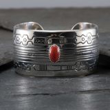 Norbert Peshlakai “On the Road” Sterling Silver Cuff with Coral