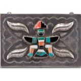 Navajo Silver Box with Zuni Knifewing Man