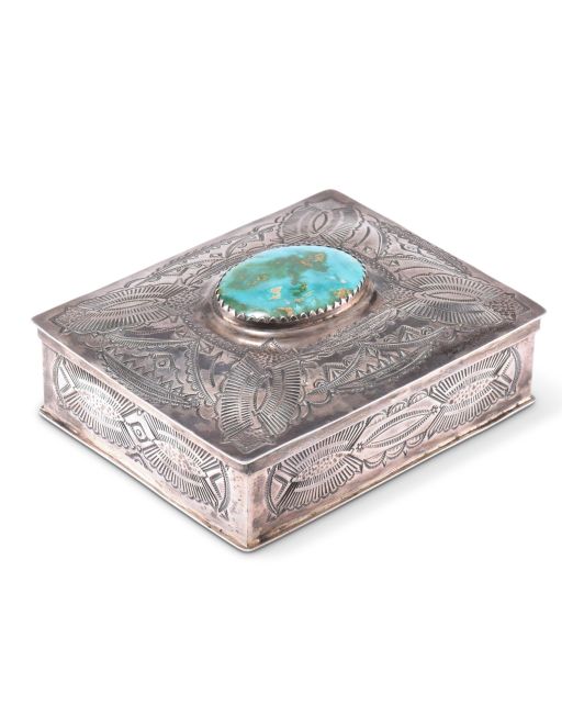 Fred Peshlakai Silver Box with Blue Gem Turquoise