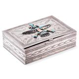 Navajo Silver Box with Zuni Inlay Knifewing Man