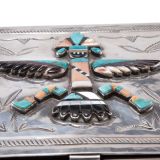 Navajo Silver Box with Zuni Inlay Knifewing Man