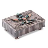 Navajo Silver Box with Zuni Inlay Knifewing Man