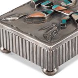 Navajo Silver Box with Zuni Inlay Knifewing Man