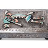 Navajo Silver Box with Zuni Inlay Rainbow Man
