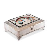 Navajo Silver Box with Zuni Inlay Rainbow Man and White Shell Background