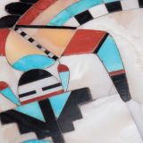 Navajo Silver Box with Zuni Inlay Rainbow Man and White Shell Background