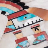 Navajo Silver Box with Zuni Inlay Rainbow Man and White Shell Background