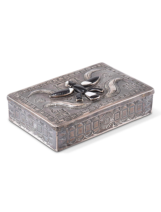 Navajo Silver Box with Zuni Knifewing Man