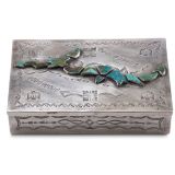 Navajo Silver Box with Inlaid Avanyu