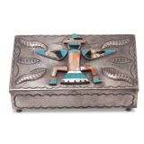 Navajo Silver Box with Zuni Knifewing Man