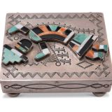 Navajo Silver Box with Zuni Rainbow Man