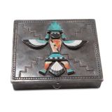 David Tsikewa Silver Box with Inlaid Knifewing Man