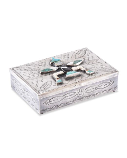 Navajo Silver Box with Zuni Knifewing Man