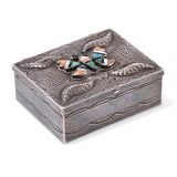 Navajo Silver Box with Zuni Butterfly Inlay