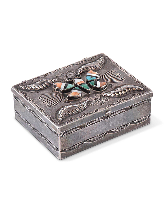 Navajo Silver Box with Zuni Butterfly Inlay