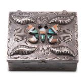 Navajo Silver Box with Zuni Butterfly Inlay