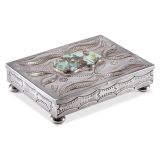 Navajo Silver Box with Leekya Deyuse Carved Turquoise Bear