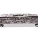 Navajo Silver Box with Leekya Deyuse Carved Turquoise Bear