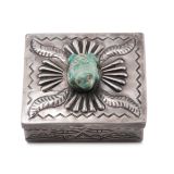 Navajo Silver Box with Leekya Deyuse Turquoise Frog Fetish Carving