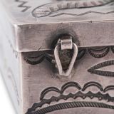 Navajo Silver Box with Leekya Deyuse Turquoise Frog Fetish Carving